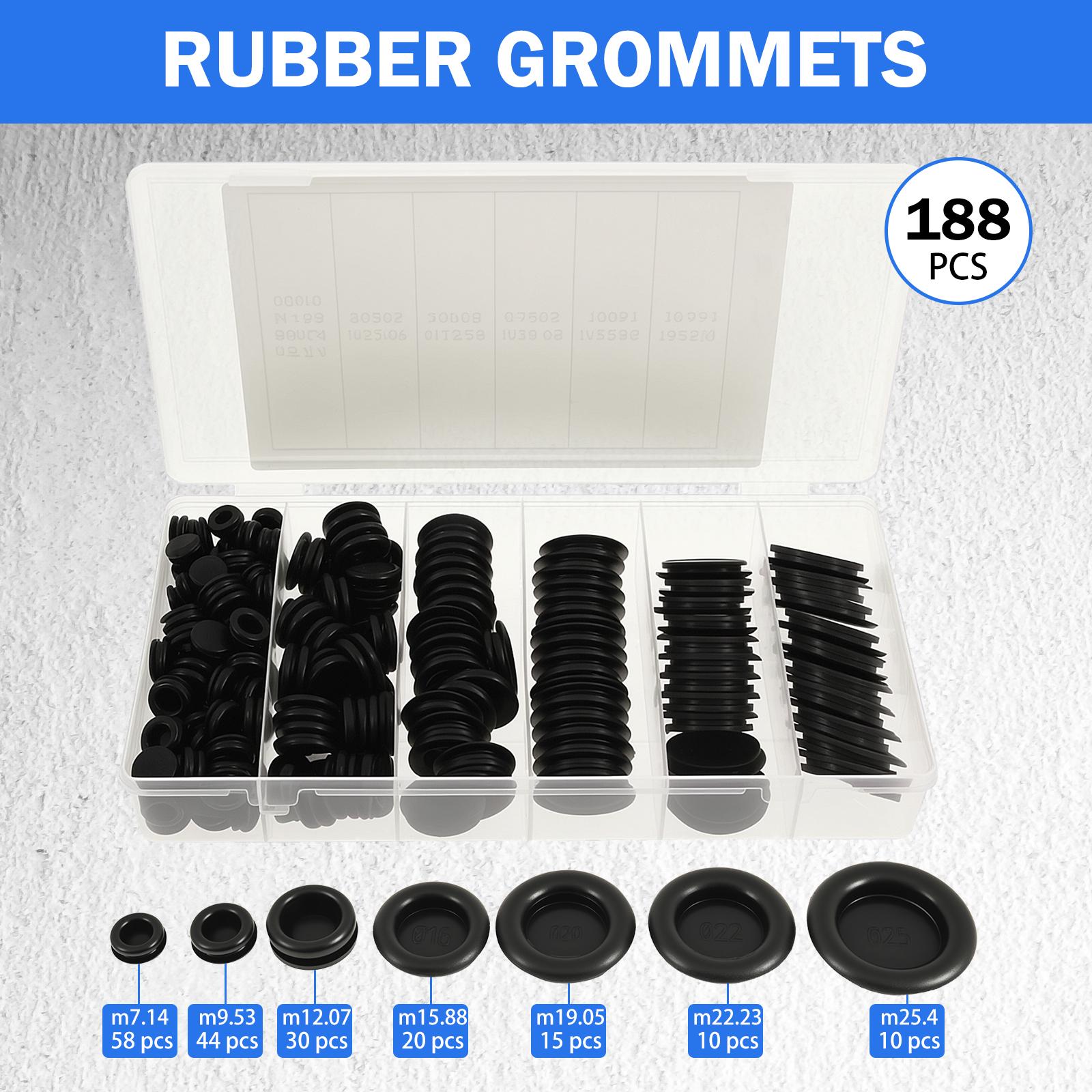 

188Pcs Closed Rubber Grommet Firewall Solid Closed Hole Plug Assortment Kit for Wire Electrical Appliance Plumbing