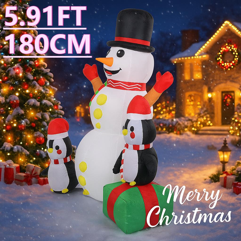 5.9FT LED Light Inflatable Snowman Penguins Toy Xmas Party Yard Decor Home Supplies Ornaments Gift Christmas Holiday Decoration