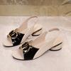 New cool slippers wear soft leather fish mouth sandals women's medium heel thick heel single shoes large size