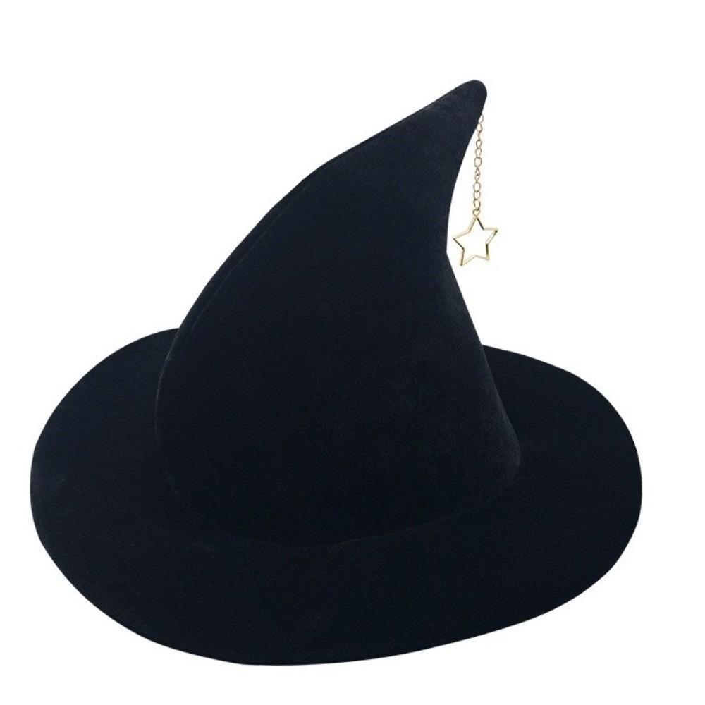 Star Pendant Wool Bucket Hat Solid Color Halloween Hat Vintage Witch Hat Party
