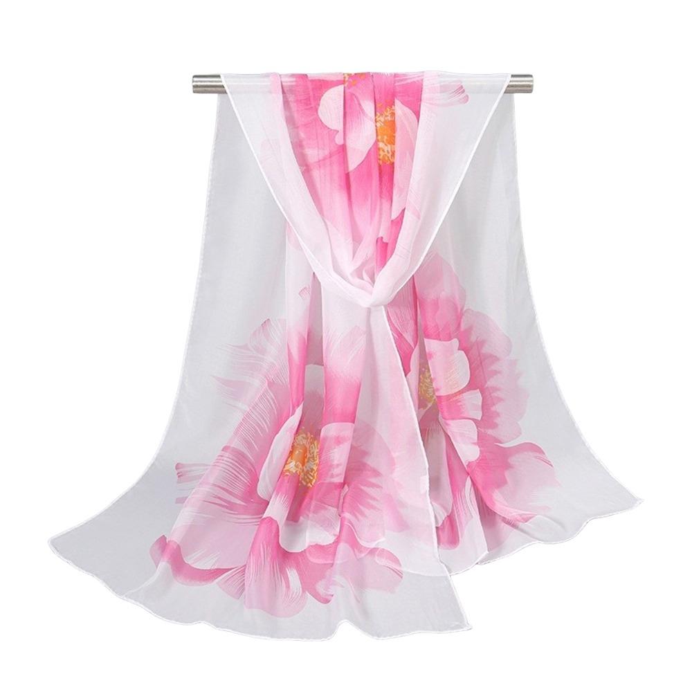 Floral Print Sunscreen Shawl Long Shawl Silk Elegant Chiffon Scarf  Women's Fashion