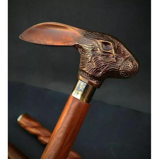 Mâner antic victorian cu cap de iepure Bastoane din lemn de designer de epocă