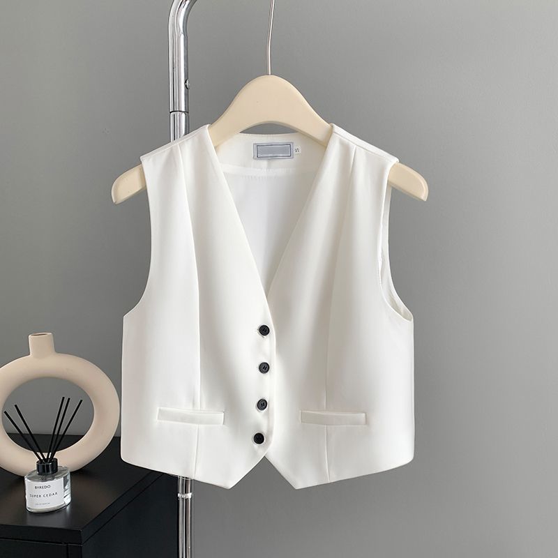 Spring Fashionable Women's Short Suit Vest Sleeveless Jacket with Slim