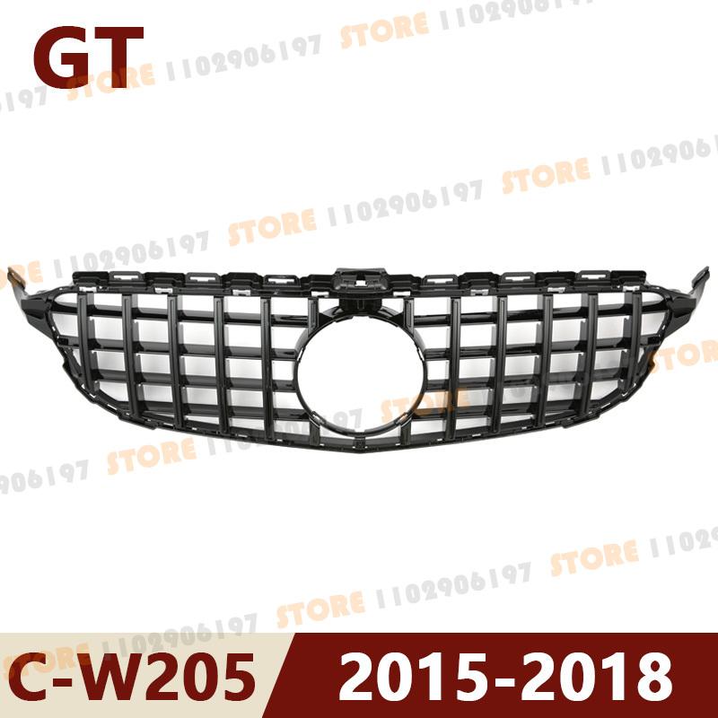 for Mercedes Benz 2015-2018 2019-2021 W205 C-Class C180 C200 C250 C300 C400 GT Front Bumper Grille Hood Grill With Camera Hole