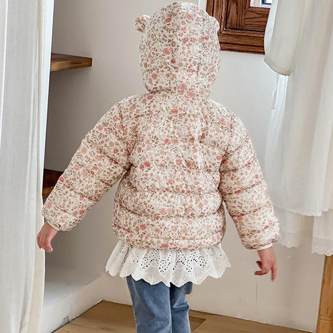 Mode Mädchen warme baumwollgepolsterte Kleidung koreanischer Stil Winter Baby Mädchen verdickte kurze baumwollgepolsterte Jacke Kinder Herbst niedliche Mäntel mit Blumendruck