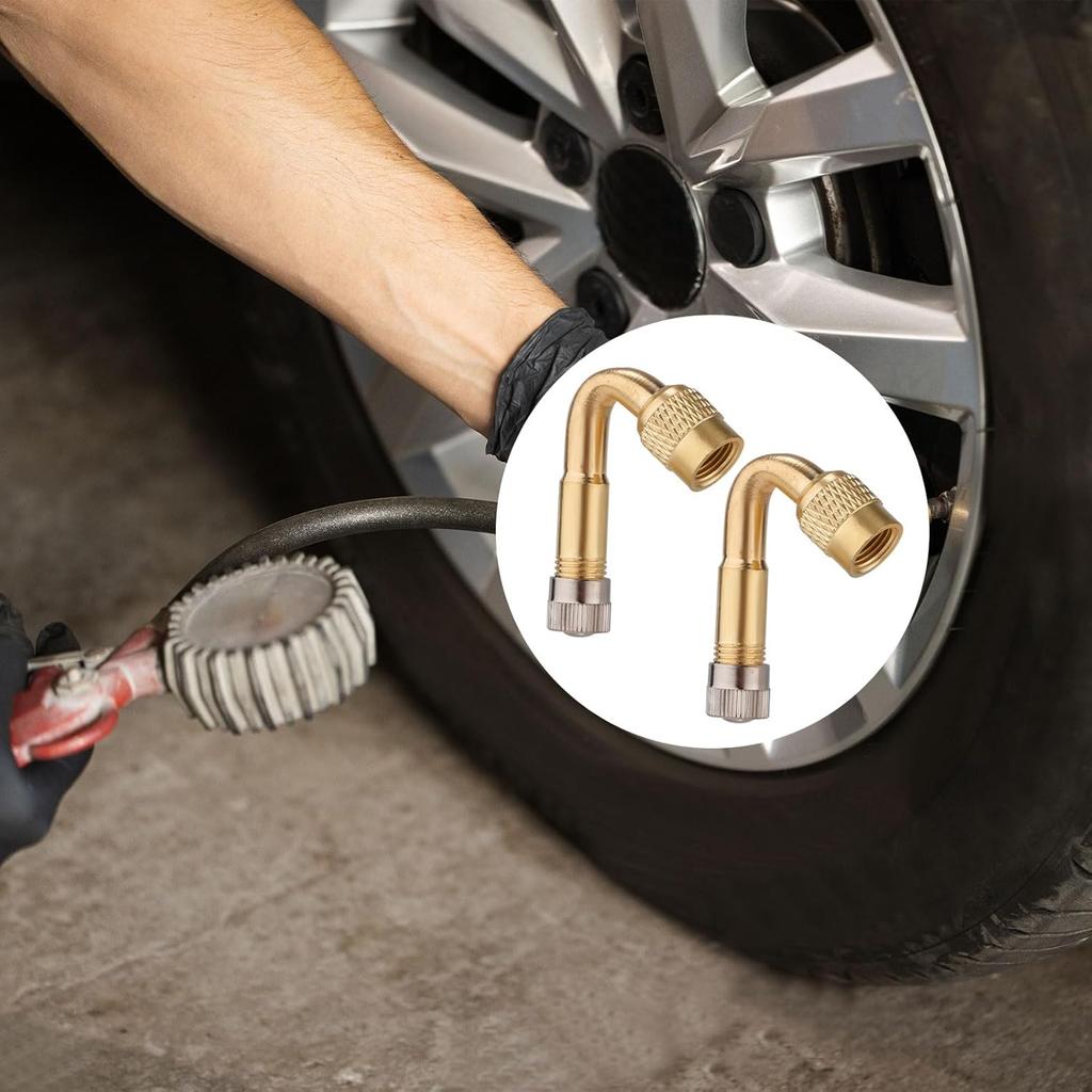 2pcs Tire Valve Extension, 45 Degree Tyre Inflator Valve Extension Adaptor Brass Tire Valve Stem Extenders Valve Stem Adapter for Cars Motorcycles