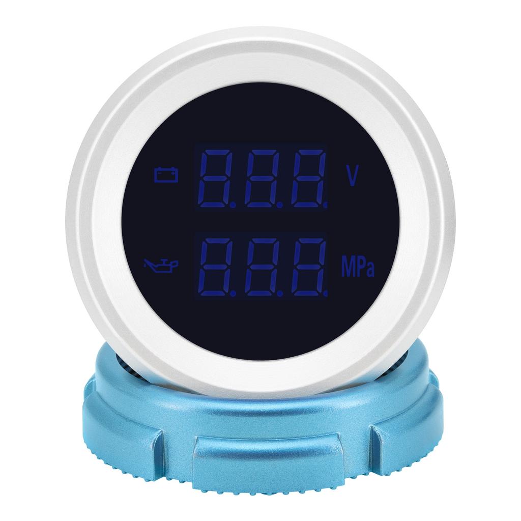 2" 52mm Oil Press+Voltmeter with Oil Pressure Sensor Blue LED Digital Voltage Volt Meter 2 in 1 Gauge for Racing Car Boat 12V24V