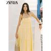 Zaprha 2025 Summer New Seaside Holiday Style Yellow Loose Backless Patchwork Dress 8232702