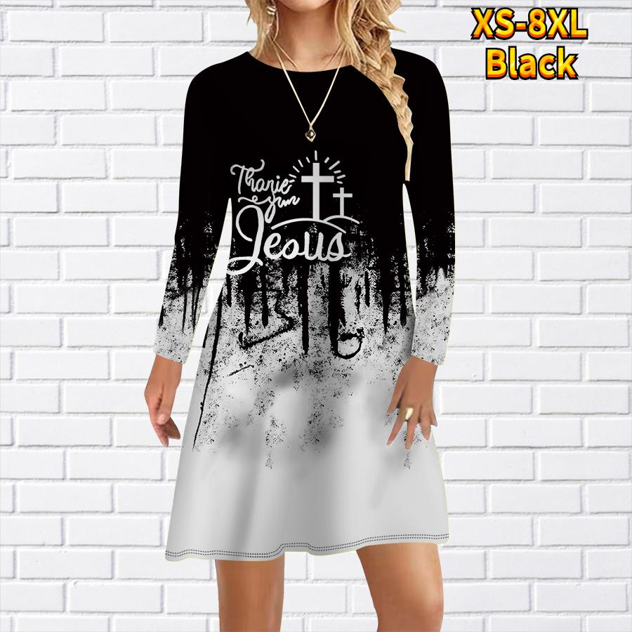 Women Casual Dress Letter Cross Print Dresses For Women O-neck Short Sleeve Dress Plus Size