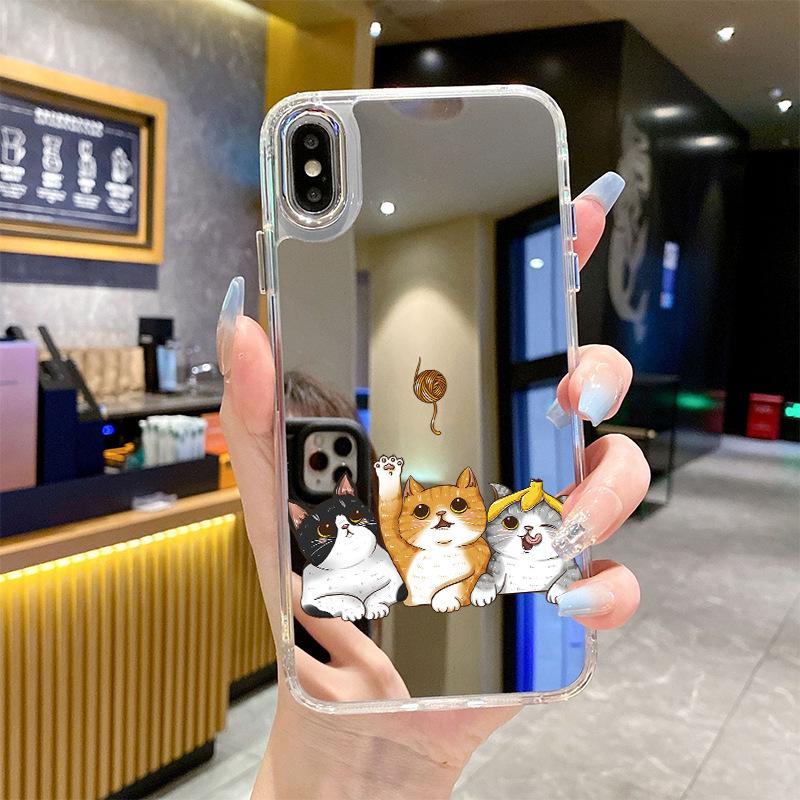 Cute kitten mobile phone case apple 15pro mirror case iphone14pm anti-drop 12 protective case 11pro