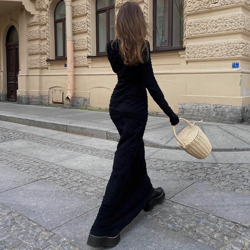 Women's Temperament Slim Round Neck Long Sleeve Dress