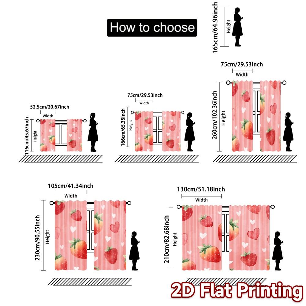 Set Of 2 Flat Printing Curtains Without Rod Strawberry Love Chic Creative Polyester Holiday Perfect Curtain Made