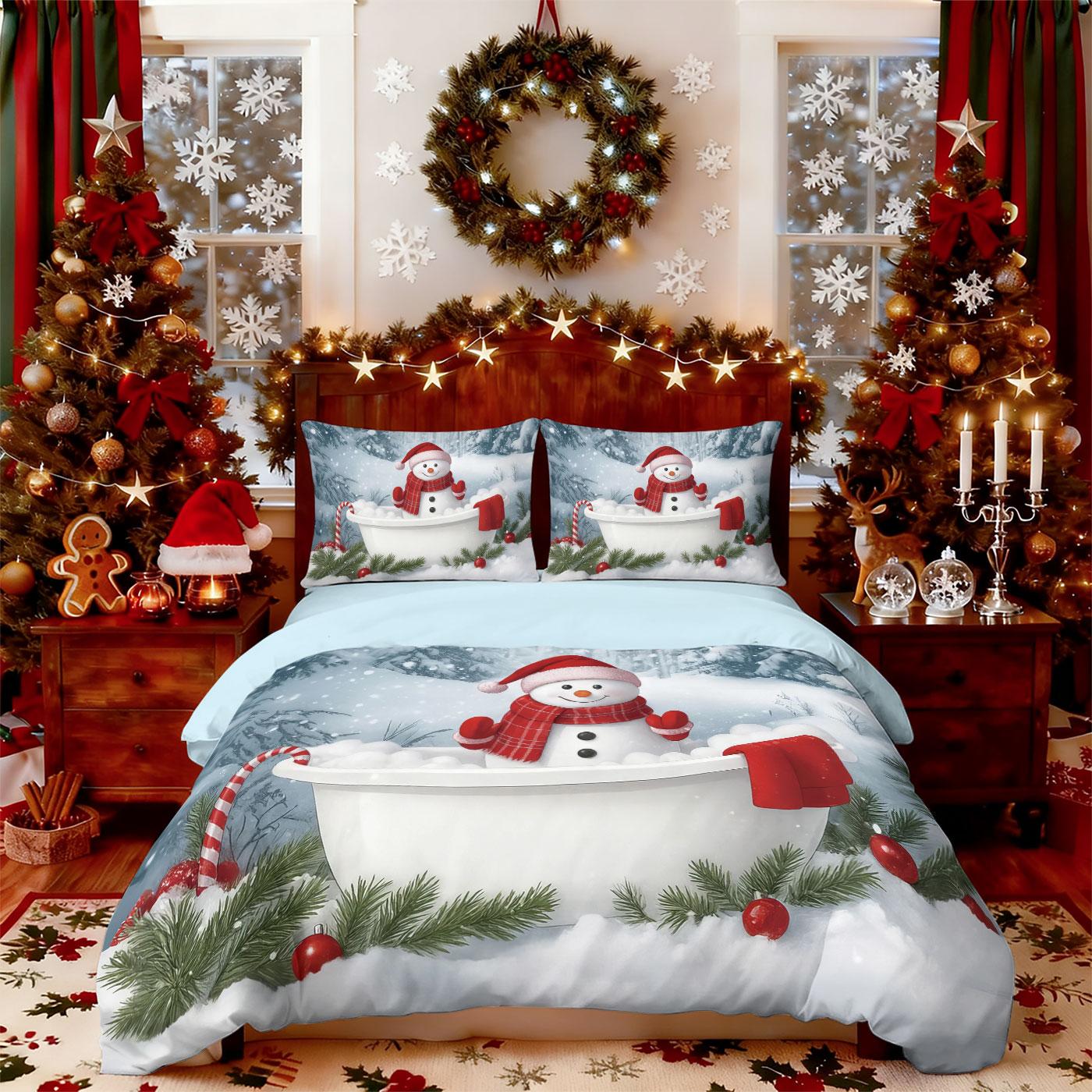

3pcs Merry Christmas snowman printed coreless duvet cover set, multi size bedroom bedding, holiday decoration, machine washable 135x200cm-EU-Single&set