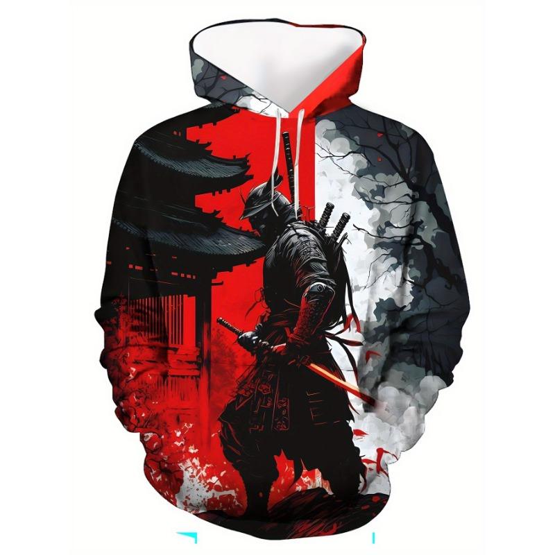 Men's 3D Printed Samurai Pattern Hoodie - Casual Hoodie Long Sleeve