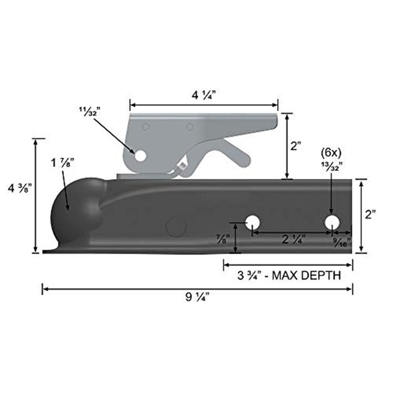 Trigger-Style Trailer Coupler - 1-7/8" Ball, 2" Channel - 2,000 lbs Trailer Coupler with Hardware Easy Remove Sticker