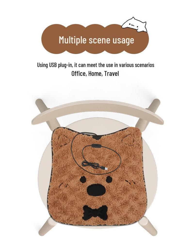 Cartoon Winter Plush Heated Seat Cushion with USB for Car or Office