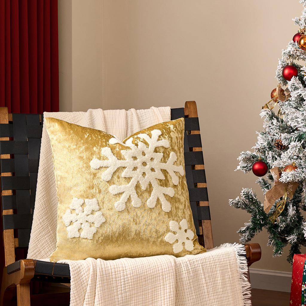 Snowflake Embroidered Throw Pillow Covers for Couch Christmas New Year Holiday Decorative Cushion Case Home Decor 45x45 cm 2 Pack
