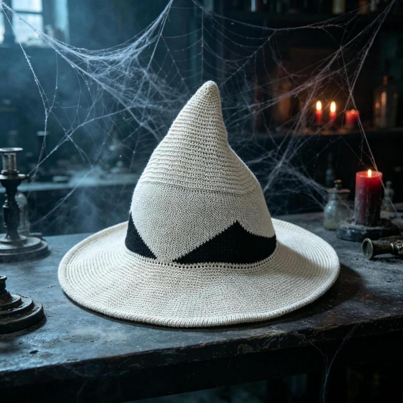Halloween Party Color Blocked Knit Witch Hat Dark Style Cosplay Hat