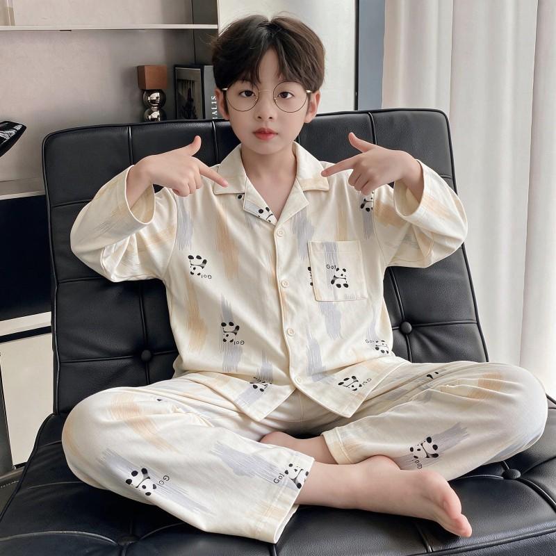 Boys Cotton Pajama Set Long Sleeve Thin Sleepwear Cartoon Print Hoodie Style Home Wear Kids 8
