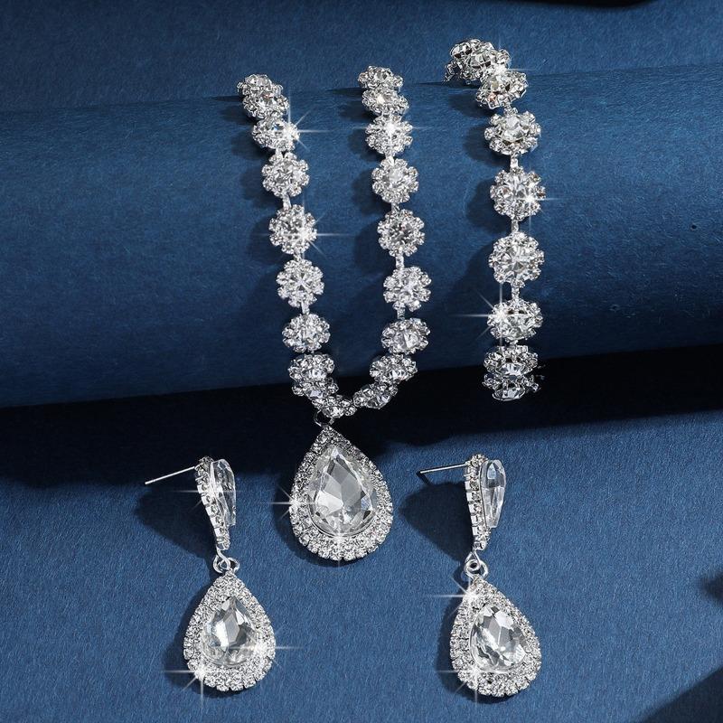 Large Waterdrop Crystal Necklace, Earrings and Bracelet Set - A Three-piece Jewelry Collection