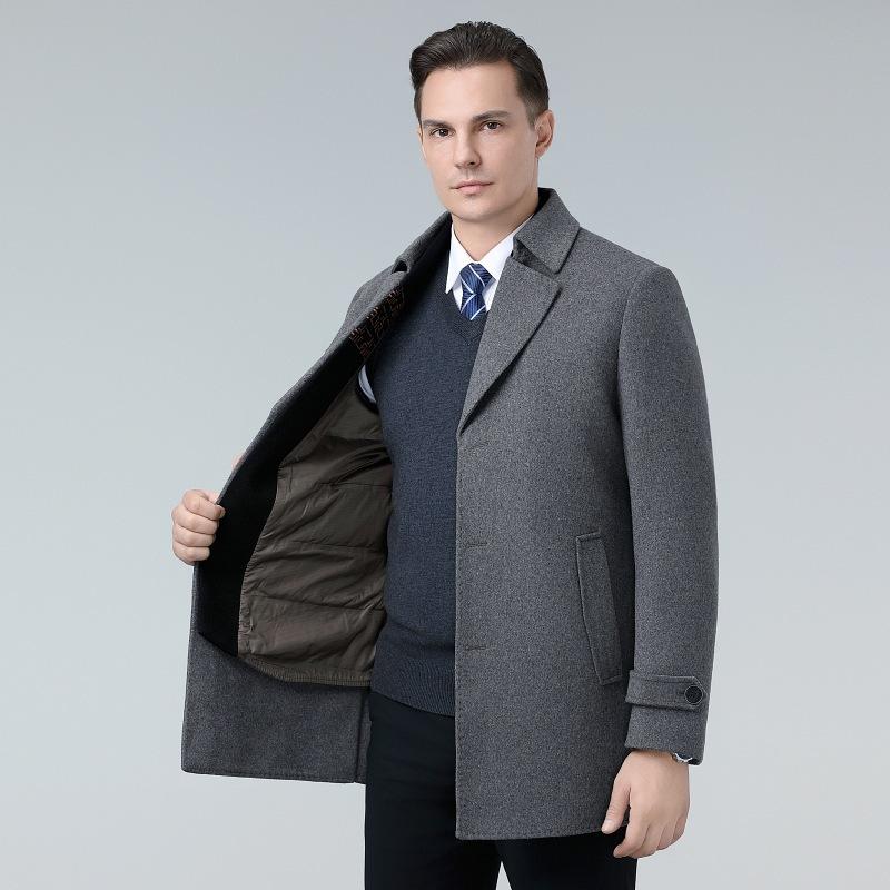 Wool jacket men's mid-length suit collar winter thickened middle-aged dad's coat woolen coat