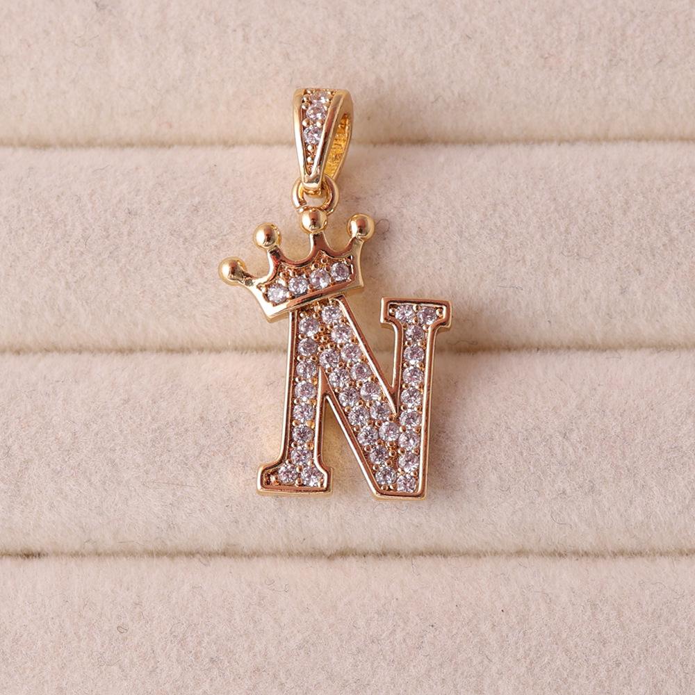 Gold-Plated Crown Rhinestone Letter Pendant Necklace