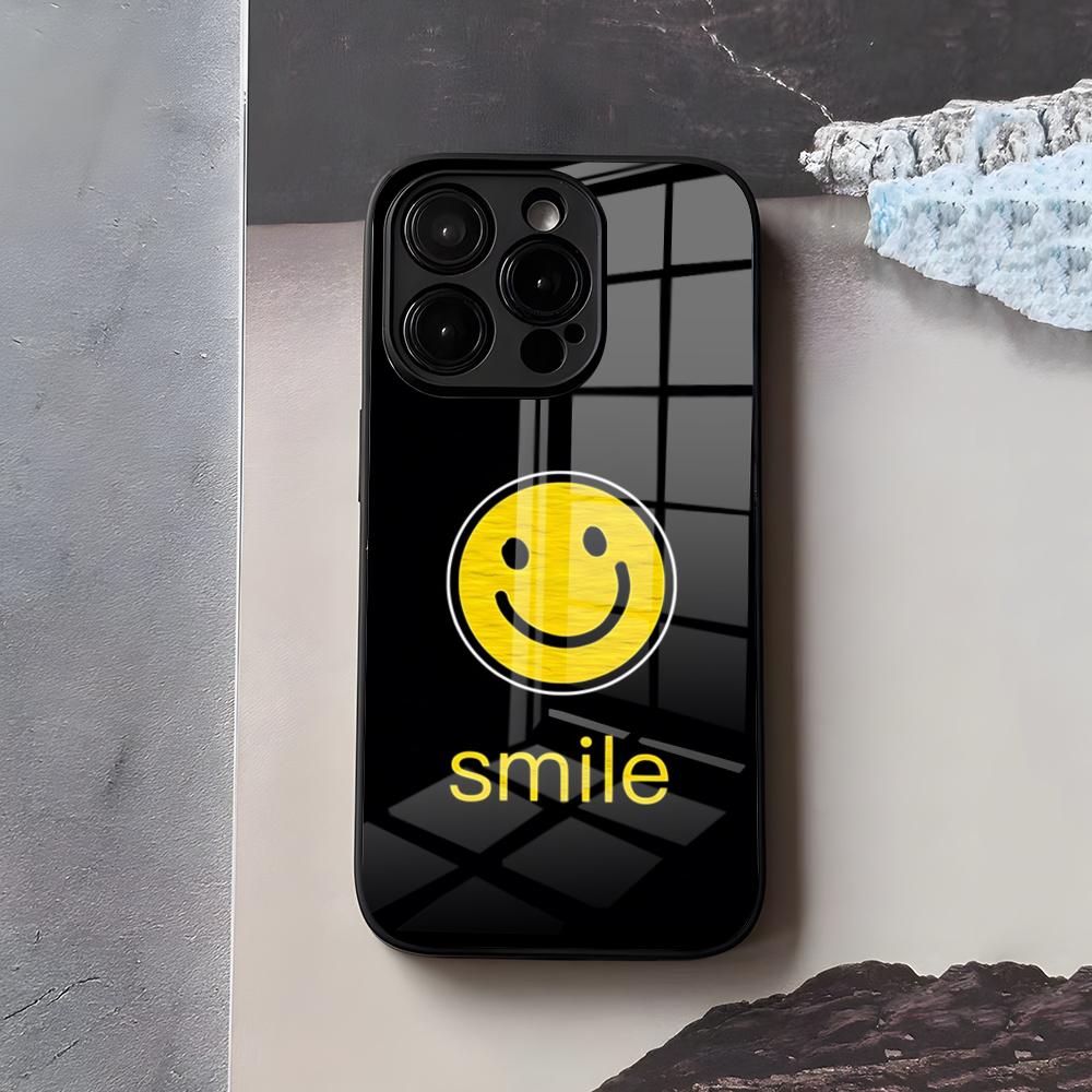 Anime Smile Phone Case For IPhone 17 Air 16 E Pro Max 15 14 13 Mini 12 Pro 11 Max Plus Black Glass Cover
