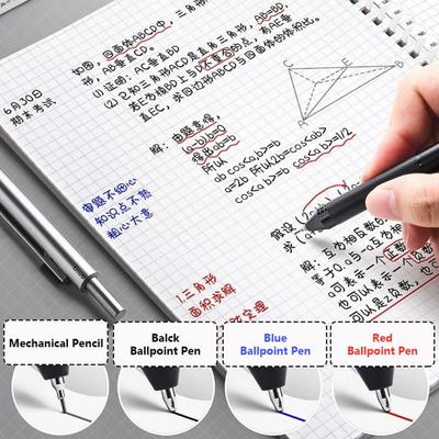 Jednoduché kovové multifunkční pero, typ s tlačítkem, gravitační senzor, 3barevné kuličkové pero, 4 v 1, mechanická tužka 0,5 mm, do školy, kanceláře
