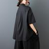 DIMANAF 2026 Plus Size New Spring Summer Blouse Short Sleeve Casual Shirt Women Loose Tops Shirts Cotton Black Print