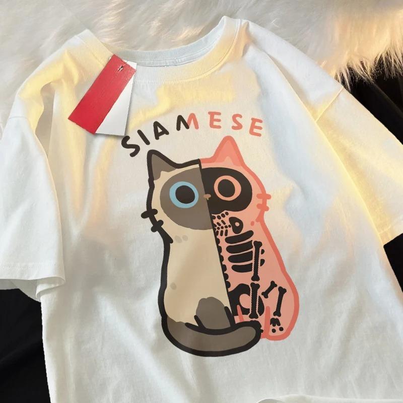 

Мультяшный милый принт кошки и собаки, забавная женская футболка, свободная футболка, футболка, уличный стиль, крутая, с коротким рукавом, винтажная, модная, Y2K топ 3XL