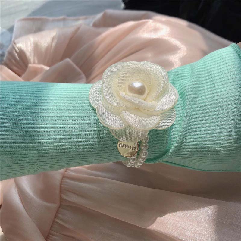 Korean White Camellia Flower Pearl Hair Rope For Women Sweet Elastic Ponytail Hair Holder Scrunchie Hair Accessories