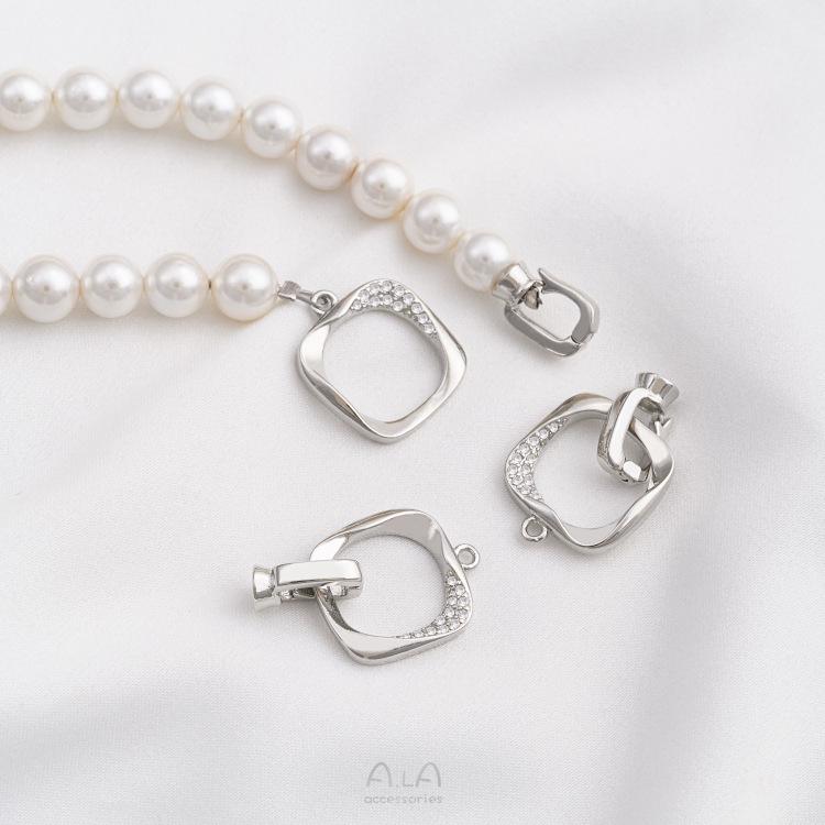 

Геометрический квадратный коннектор из золота 14 карат с цирконами и жемчугом для браслетов и ожерелий ручной работы