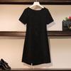 MMV Chubby Loose Split Short Sleeve Solid Color Black Dress