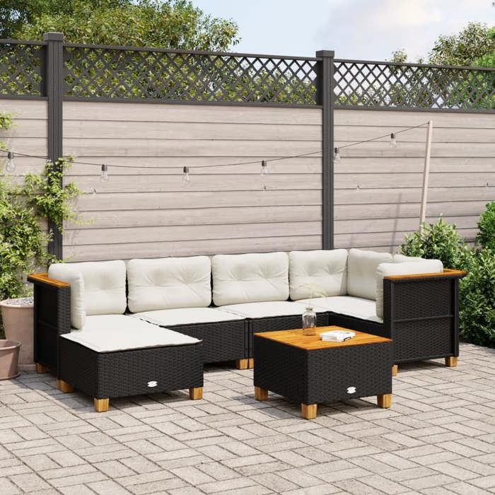VidaXL Salon de jardin 7 pcs avec coussins noir résine tressée 3261917
