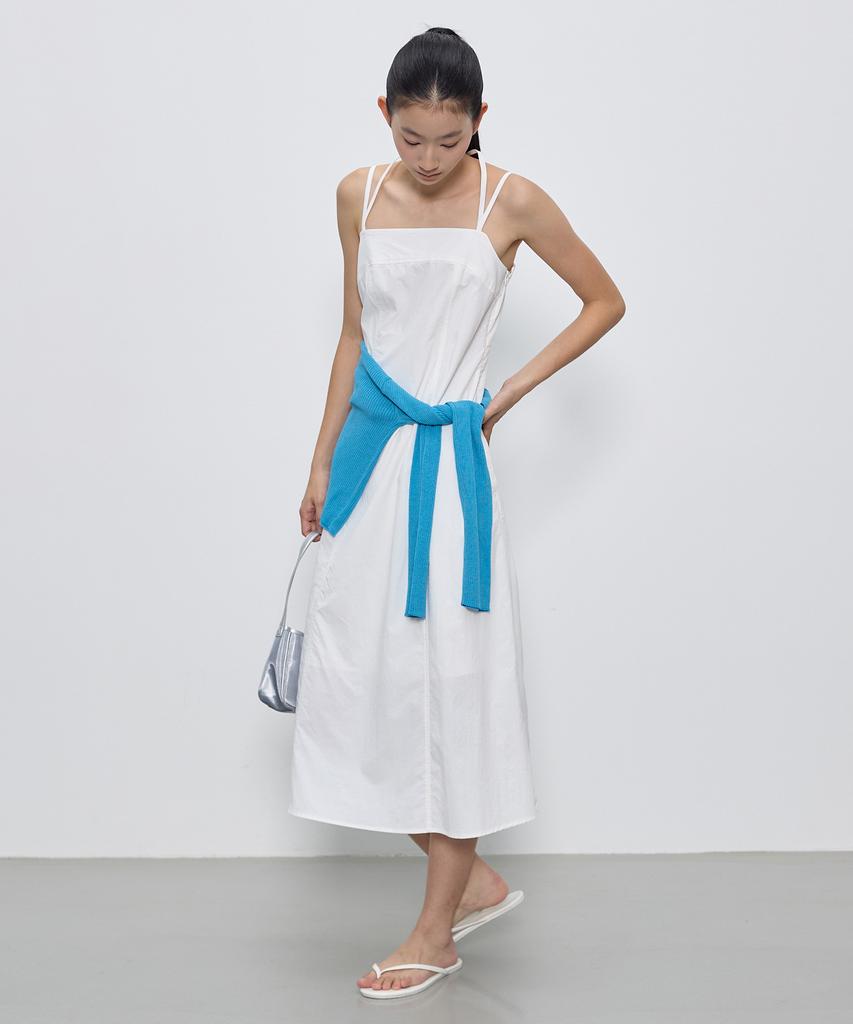 City Breeze New Nylon Ribbon Strap Long Dress_White