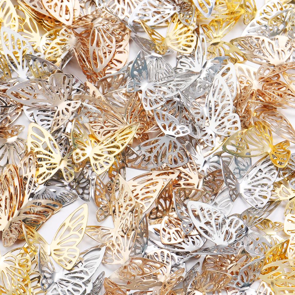 30-50pcs/Lot Iron Hollow Butterfly Accessories DIY Home Decoration Charm Beads for Jewelry Making Hair Accessory Production