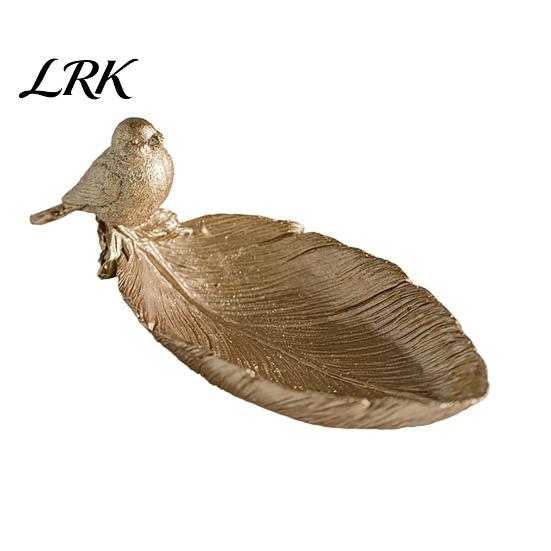 Stylish Home Accents Elegant Bird Leaf Shaped Trinket Dish, Resin Jewelry Tray, Vintage Gold Ring Decorative Entrance Tray Holder for Nightstand