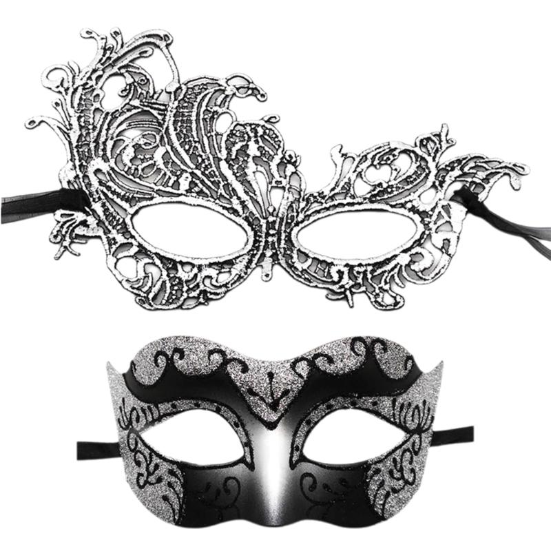 Set of 2 Comfortable Couple's Masquerades Mask Stylish Party Mask Accessory for Masquerades Balls and Costume Parties