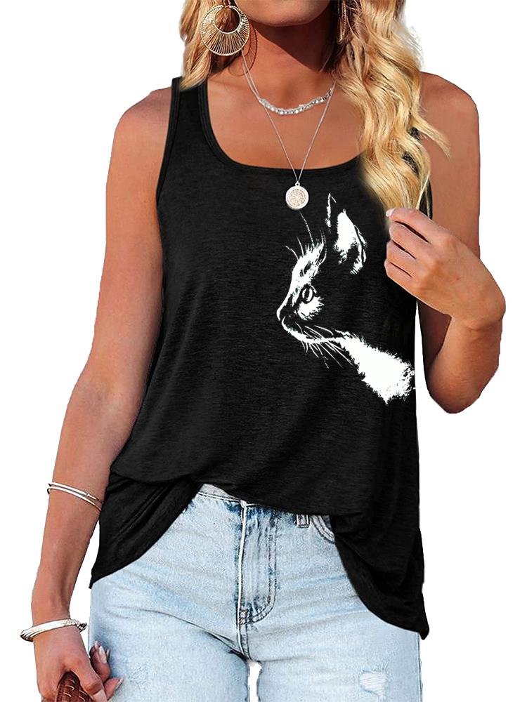 

Женская модная майка с принтом под горло, летняя повседневная футболка без рукавов XXL чёрный