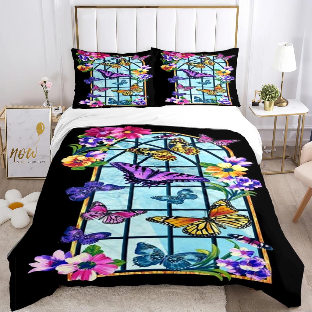 Colorful Flying Butterfly All Season Duvet Cover Comforter Bedding Set Soft Quilt Cover and Pillowcases SingleDoubleQueenKing