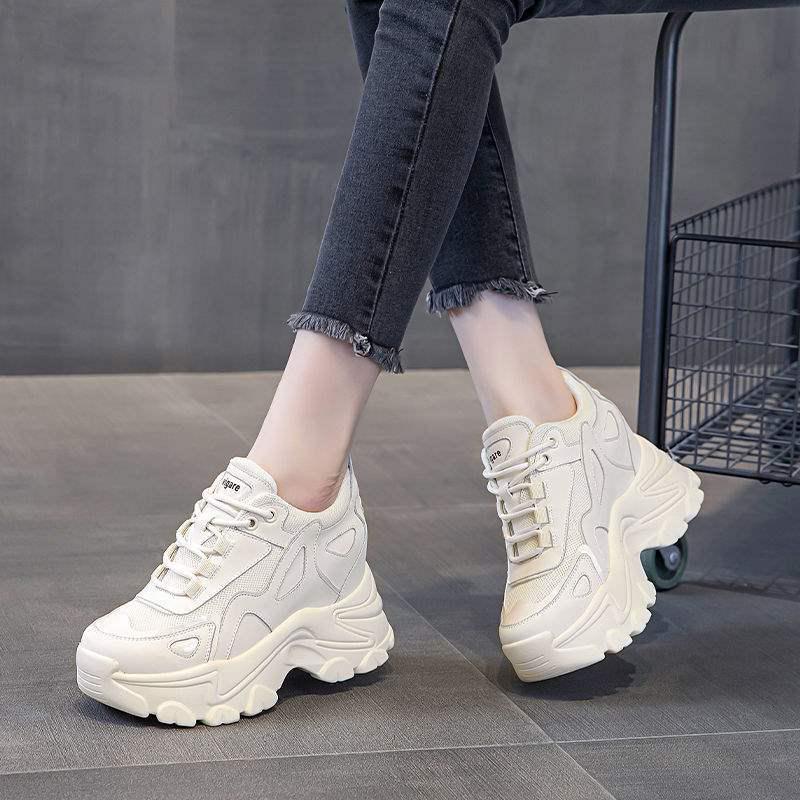 Damen 2025 Vielseitige Schlankmachende Sportliche Dad-Schuhe - Schwarz, 8cm, Kleine Größe