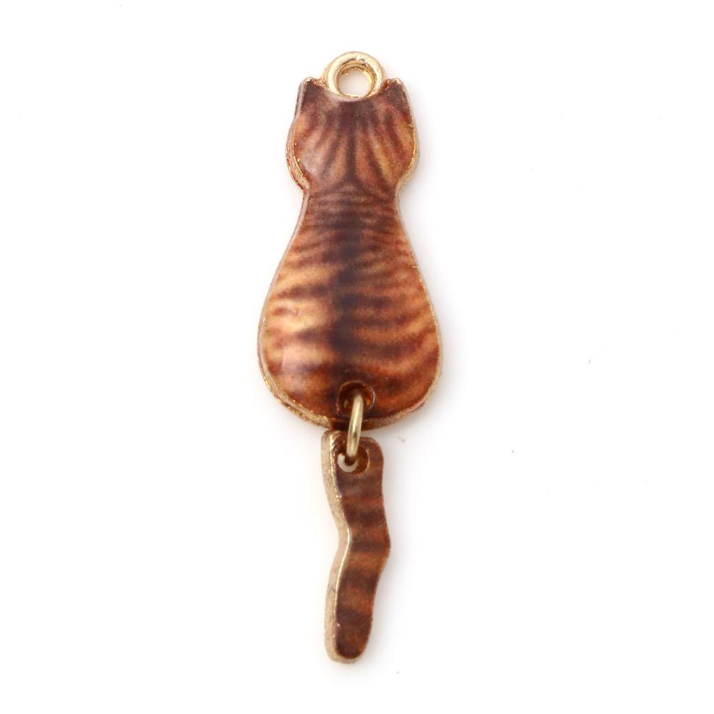 10PCs Cat Enamel Gold Color Metal Charms Animal Pendants Multicolor DIY Making Necklace Earrings Women Fashion Jewelry 3.5cmx1cm