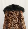 Women's Plus Size Leopard Print Faux Fur Coat with Large Fox Fur Collar - Winter Windbreaker