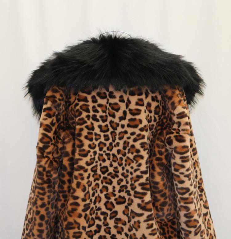 Women's Plus Size Leopard Print Faux Fur Coat with Large Fox Fur Collar - Winter Windbreaker