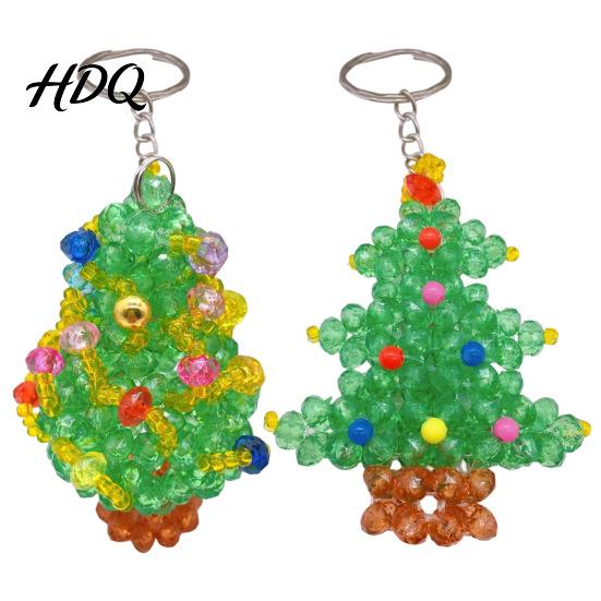 DIY Holiday Ornament Kit Christmas Tree Keychain Faux Crystal Beaded Xmas Pendant Decoration Hanging 3D Key Ring Charm Accessory for Home