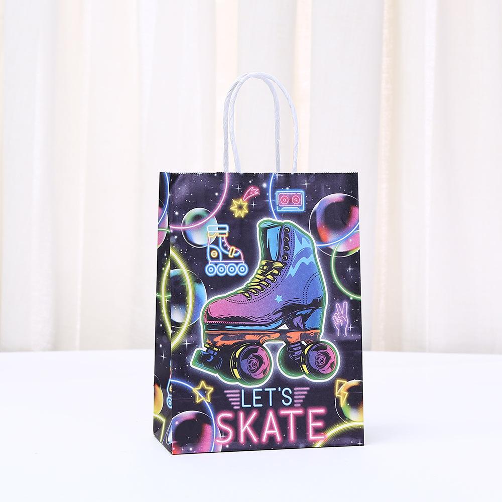 2026 NEW roller skate neon design paper bag gift wrapping bags for sweets personalized packaging kids party birthday gift bag
