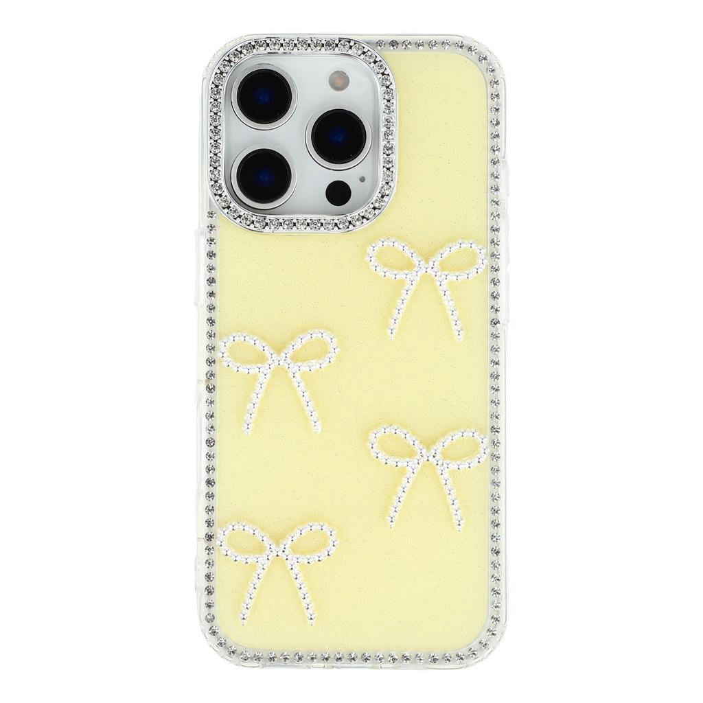 For iPhone 16 Pro Case Rhinestone Edge Butterfly Bow Decor TPU+PC IMD Phone Cover