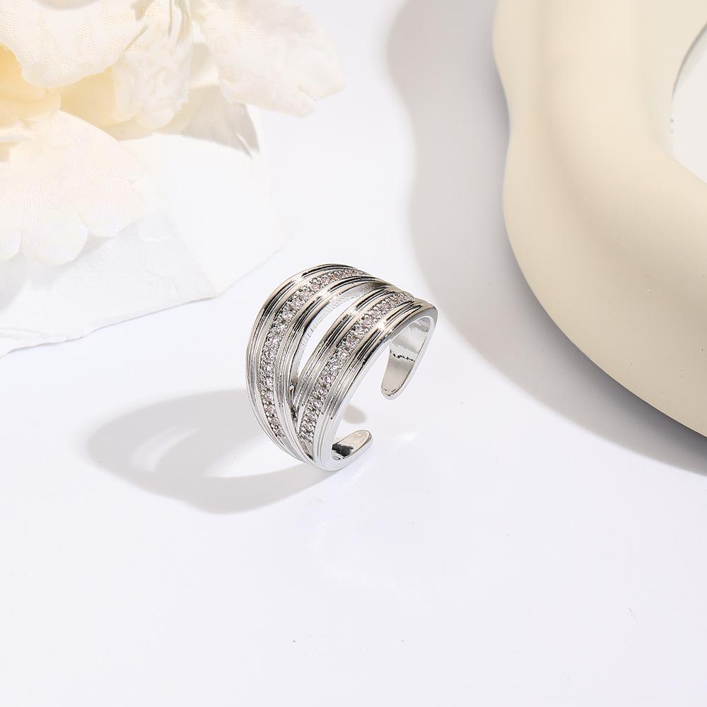 18k Gold-Plated Unisex Double Layer Open Ring with Hip-Hop Line Pattern