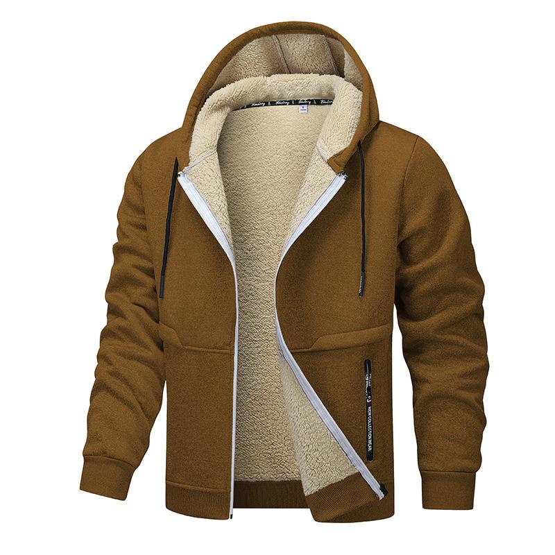 Autumn/Winter New Arrivals: Shearling-Lined Thickened Cardigan with Hood Men's Casual Shearling-Lined Jacket