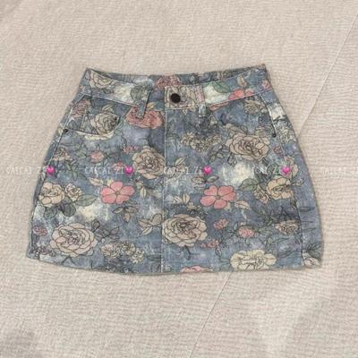Amerikanischer Spicy Girl High-Waist A-Linien Denim Minirock mit Print - Sommer 2025